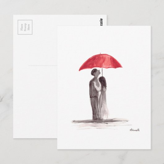 Rode paraplu briefkaart (Voorkant / Achterkant)