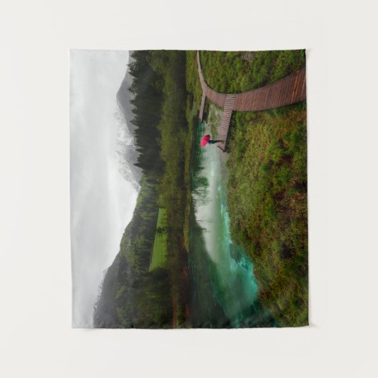 Rode paraplu-groen meer wandkleed (Voorkant)