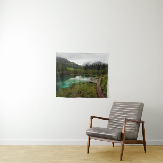 Rode paraplu-groen meer wandkleed (In Situ (horizontaal))