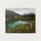 Rode paraplu-groen meer wandkleed (Voorkant (horizontaal))