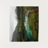 Rode paraplu-groen meer wandkleed (Voorkant)
