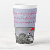 Rode paraplu Handelingen 2:19 Latte Mok (Voorkant)