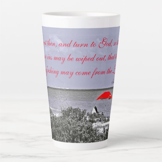 Rode paraplu Handelingen 2:19 Latte Mok (Voorkant)