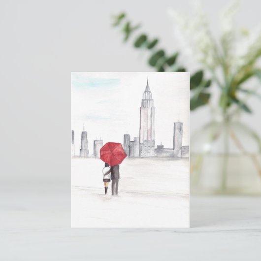 Rode paraplu-koppel New York coole trendy bruiloft Briefkaart (Staand voorkant)