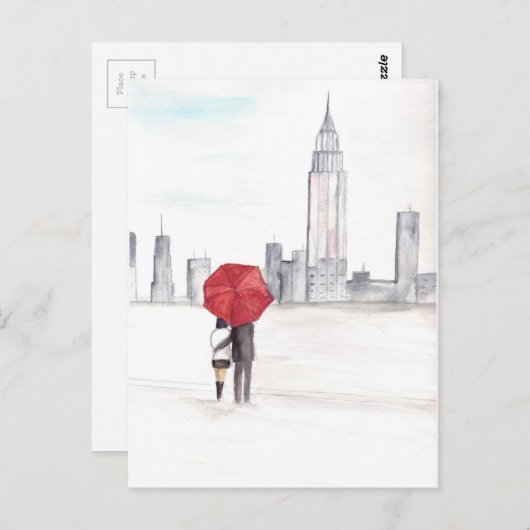 Rode paraplu-koppel New York coole trendy bruiloft Briefkaart (Voorkant / Achterkant)