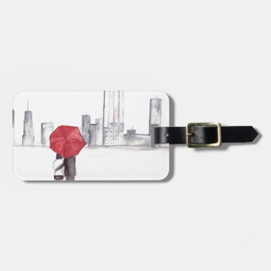 Rode paraplu-koppel New York coole trendy mooi Bagagelabel (Voorkant horizontaal)