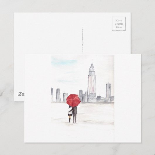 Rode paraplu-koppel New York coole trendy mooi Briefkaart (Voorkant / Achterkant)
