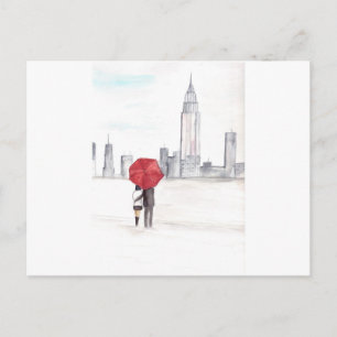 Rode paraplu-koppel New York coole trendy mooi Briefkaart