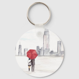 Rode paraplu-koppel New York coole trendy mooi Sleutelhanger