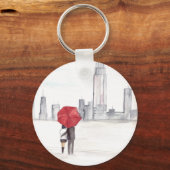 Rode paraplu-koppel New York coole trendy mooi Sleutelhanger (Voorkant)