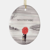 Rode paraplu liefdeskoppel briefkaart keramisch ornament (Rechts)