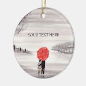 Rode paraplu liefdeskoppel briefkaart keramisch ornament (Links)