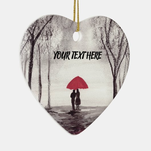 Rode paraplu-liefdeskoppel keramisch ornament (Rechts)