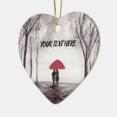 Rode paraplu-liefdeskoppel keramisch ornament (Links)