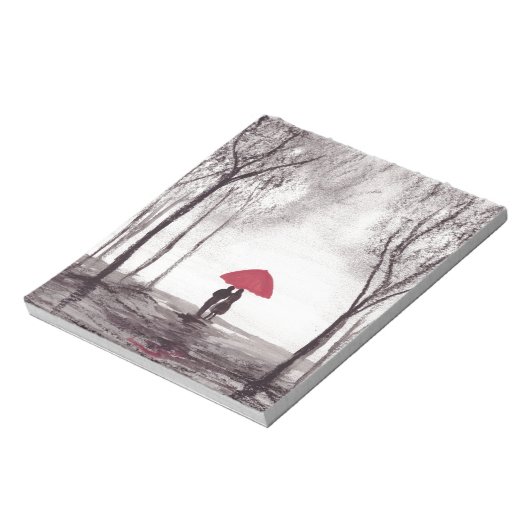 Rode paraplu-liefdeskoppel rustige bruiloft notitieblok (Linkerzijde)