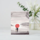 Rode paraplu-liefdespaar briefkaart (Staand voorkant)