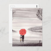 Rode paraplu-liefdespaar briefkaart (Voorkant / Achterkant)