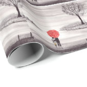 Rode paraplu-liefdespaar cadeaupapier (Rol Hoek)