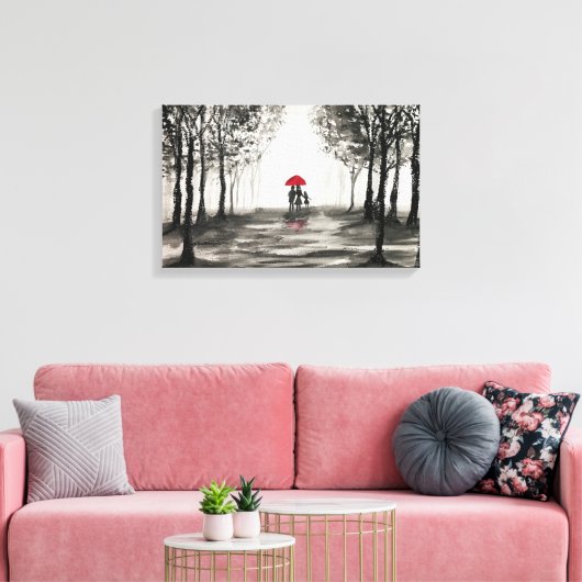 Rode paraplu liefdespaar Canvas kunst (Insitu (Woonkamer))