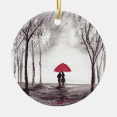 Rode paraplu-liefdespaar keramisch ornament (Voorkant)