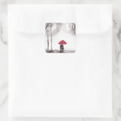 Rode paraplu-liefdespaar vierkante sticker (Tas)