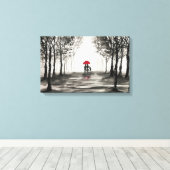 Rode paraplu-liefdesstel Canvas kunst (Insitu (Houten vloer))