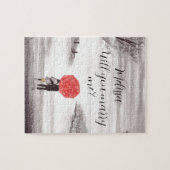 Rode paraplu liefdesstel Weddenschap Verloving Legpuzzel (Horizontaal)