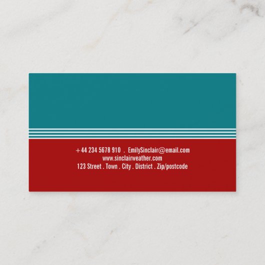 Rode paraplu retro ontwerp, meteoroloog visitekaartje (Achterkant)