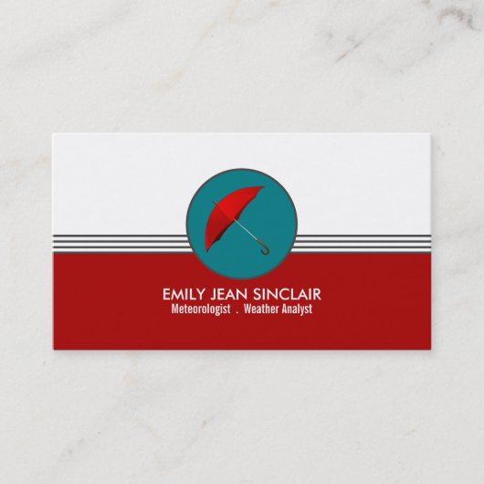Rode paraplu retro ontwerp, meteoroloog visitekaartje (Voorkant)