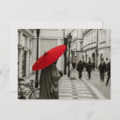 Rode paraplu zwart-wit fotografie briefkaart (Voorkant / Achterkant)
