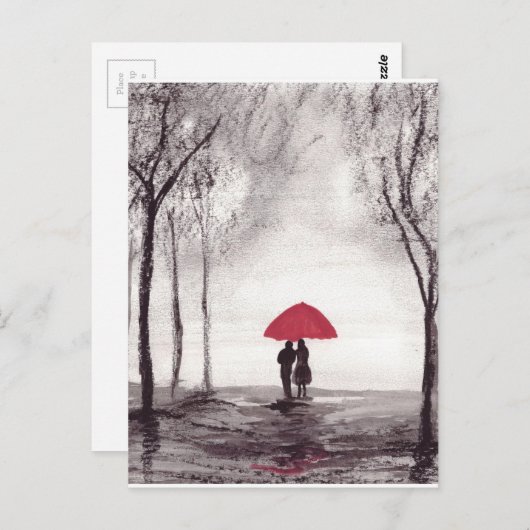 Rode paraplu's bruiloft briefkaart (Voorkant / Achterkant)