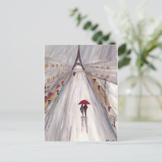 Rode paraplu's liefdespaar briefkaart (Staand voorkant)