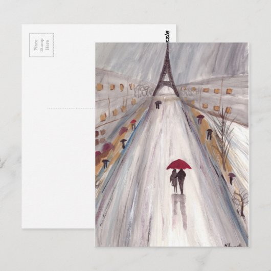 Rode paraplu's liefdespaar briefkaart (Voorkant / Achterkant)