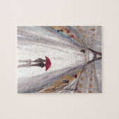 Rode paraplu's liefdespaar legpuzzel (Horizontaal)