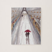 Rode paraplu's liefdespaar legpuzzel (Verticaal)