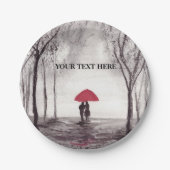 Rode paraplu's  papieren bordje (Voorkant)