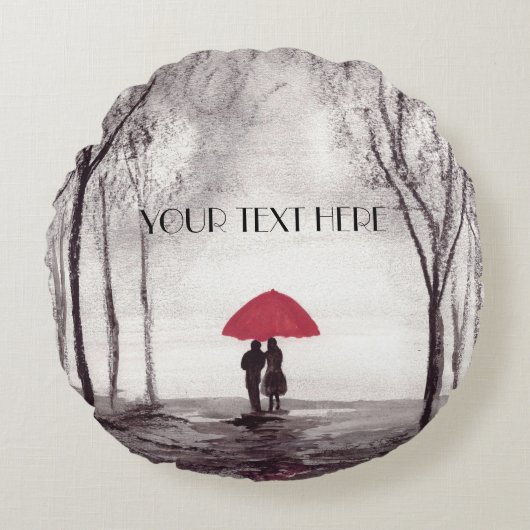 Rode paraplu's  rond kussen (Voorkant)