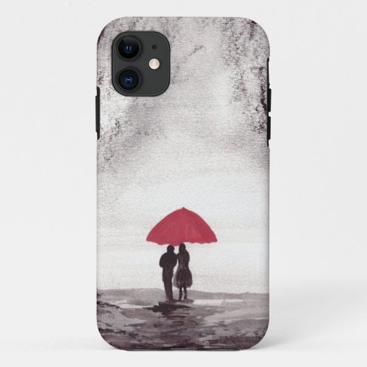Rode paraplu's Valentijnsdag waterverf Case-Mate iPhone Case (Achterkant)