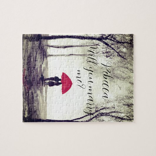 Rode paraplu's waterverf bruiloft jigsa legpuzzel (Horizontaal)