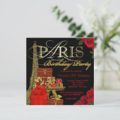 Rode Parijs Verjaardagsfeestje Kaart (Staand voorkant)