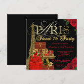 Rode Paris Sweet 16 Feest Kaart (Voorkant / Achterkant)