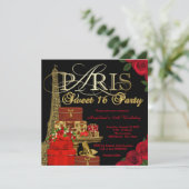 Rode Paris Sweet 16 Feest Kaart (Staand voorkant)