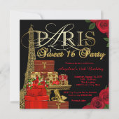 Rode Paris Sweet 16 Feestje Kaart (Voorkant)