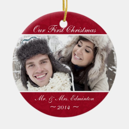 Rode Pas getrouwd Eerste kerstversiering Keramisch Ornament (Voorkant)