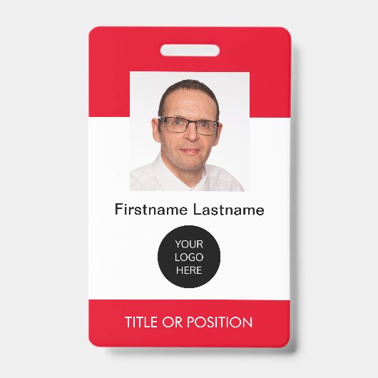 Rode pasfoto naam badge (Voorzijde)