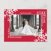 Rode Passen getrouwd eerste kerstfoto Snowflakes