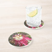 Rode Passie Bloem met bijen Zandsteen Onderzetter (Zijkant)