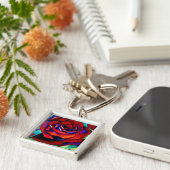 Rode passie roos originele waterverf kunst sleutelhanger (Zijkant)