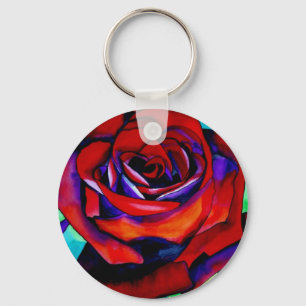 Rode passie roos originele waterverf kunst sleutelhanger