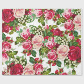  rode pastelroze rozen botanische bloemen cadeaupapier (Vlak)